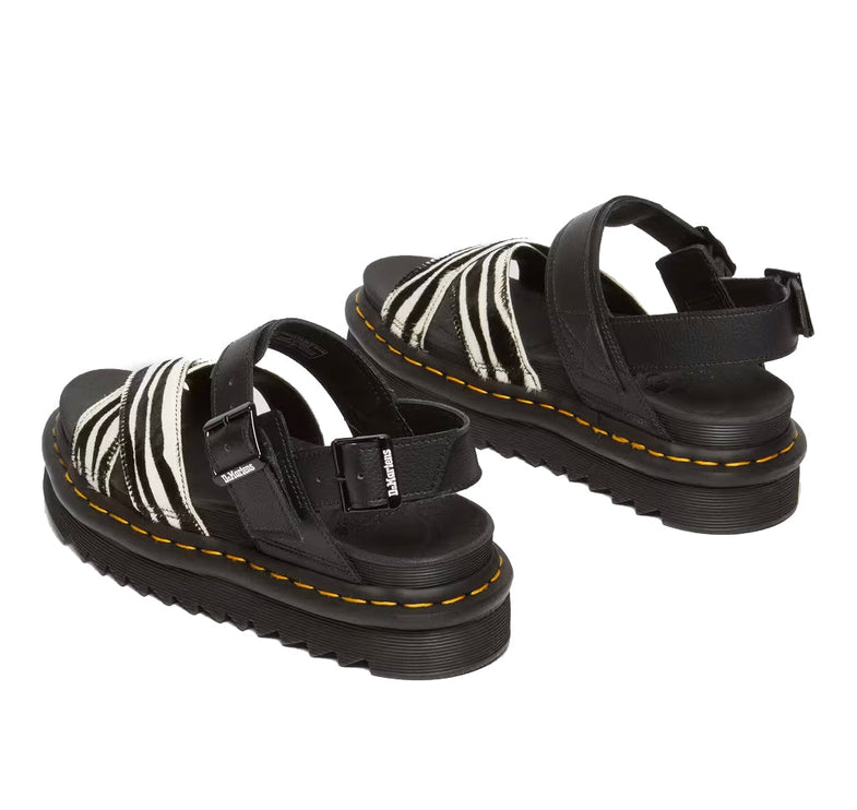 Dr. Martens Women's Voss II Hair-On Zebra Print Sandals Black