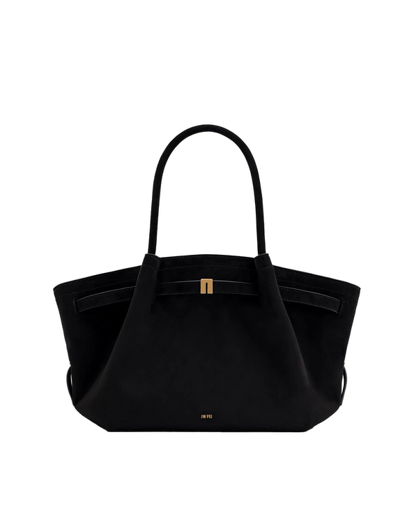 JW PEI Women's Hana Medium Faux Suede Tote Bag Black/Gold
