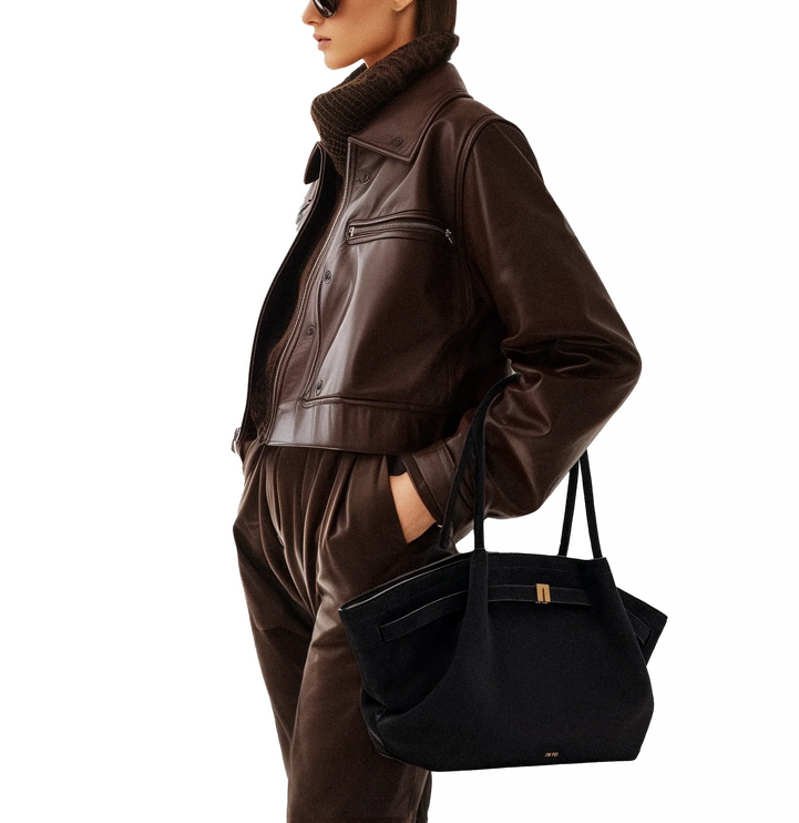 JW PEI Women's Hana Medium Faux Suede Tote Bag Black/Gold