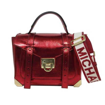 Michael Kors Women's Manhattan Leather Medium Top Handle Satchel Crimson - Ready to Ship