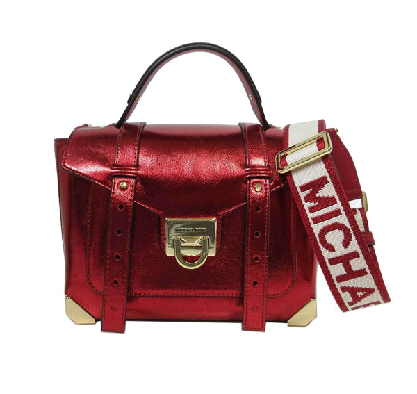 Michael Kors Women's Manhattan Leather Medium Top Handle Satchel Crimson - Ready to Ship