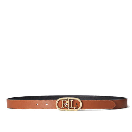 Polo Ralph Lauren Women's Oval-Logo Reversible Leather Skinny Belt Black/Tan