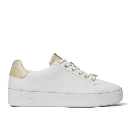 Michael Kors Women's Poppy Metallic Trim Sneaker White/Pale Gold - Ready to Ship