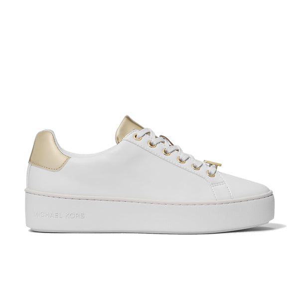 Michael Kors Women's Poppy Metallic Trim Sneaker White/Pale Gold - Ready to Ship