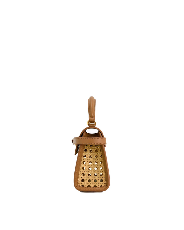 JW PEI Women's Elise Faux Bamboo Woven Top Handle Bag Brown/Gold