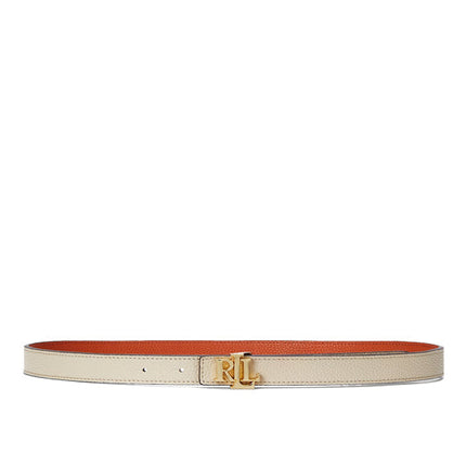 Polo Ralph Lauren Women's Logo Reversible Leather Skinny Belt Explorer Sand/Rust Orange - Ready to Ship