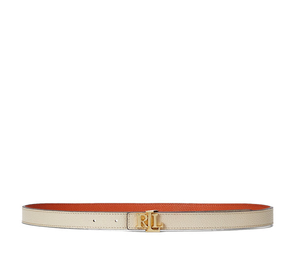 Polo Ralph Lauren Women's Logo Reversible Leather Skinny Belt Explorer Sand/Rust Orange - Ready to Ship