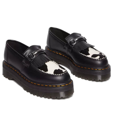 Dr. Martens Unisex Adrian Snaffle Hair On & Leather Cow Print Kiltie Loafers Black