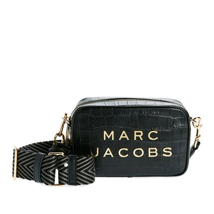 Marc Jacobs Women's Flash Leather Crossbody Bag Crocodile Embossed Black/Gold