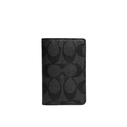 Coach Men's Id Wallet In Signature Canvas Gunmetal/Charcoal/Black