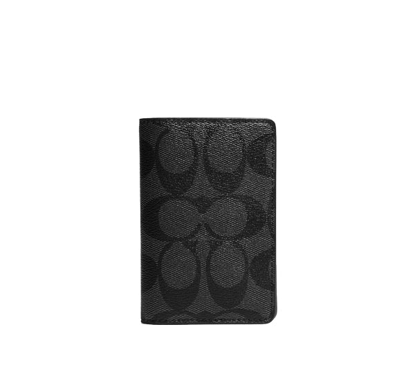 Coach Men's Id Wallet In Signature Canvas Gunmetal/Charcoal/Black