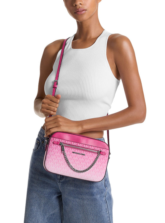 Michael Kors Women's Jet Set Large Ombré Signature Logo Crossbody Body Dragonfruit/Silver