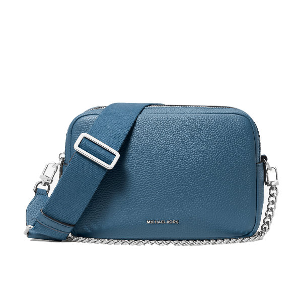 Michael Kors Women's Bryant Medium Pebbled Leather Camera Crossbody Bag Dk Chambray/Silver