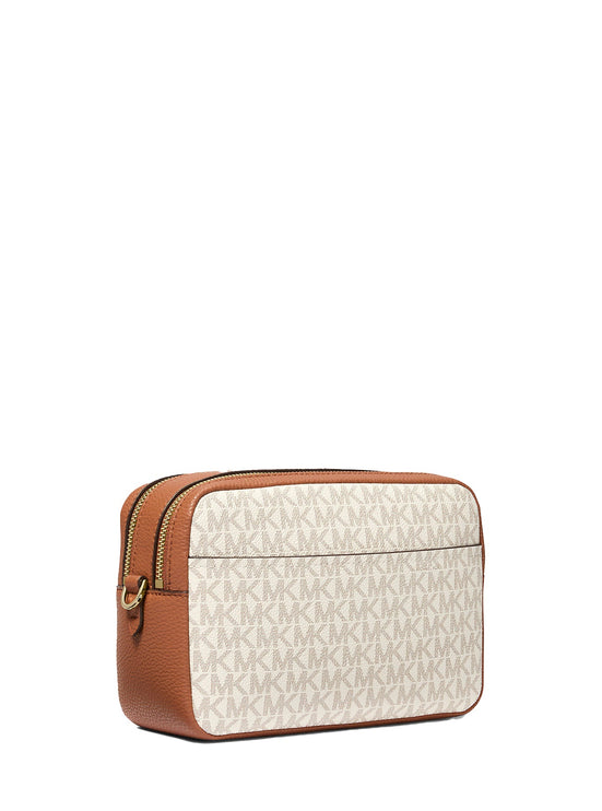 Michael Kors Women's Bryant Medium Signature Logo Camera Crossbody Bag Vanilla/Acorn/Gold