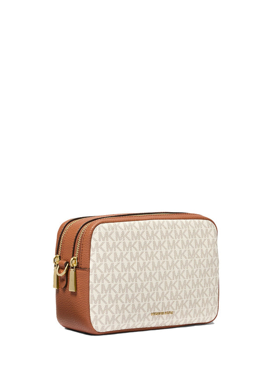 Michael Kors Women's Bryant Medium Signature Logo Camera Crossbody Bag Vanilla/Acorn/Gold