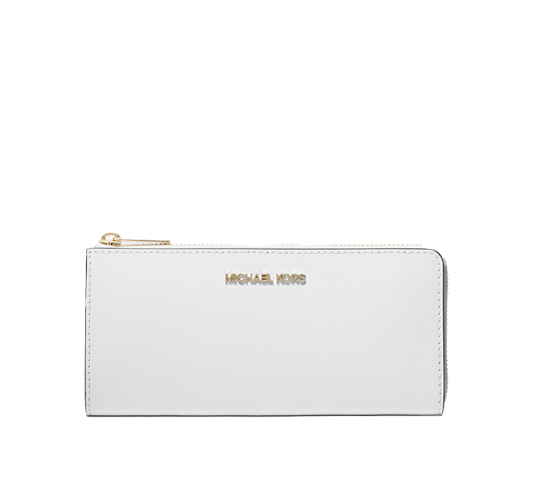 Michael Kors Women's Jet Set Travel Large Saffiano Leather Quarter-Zip Wallet Optic White