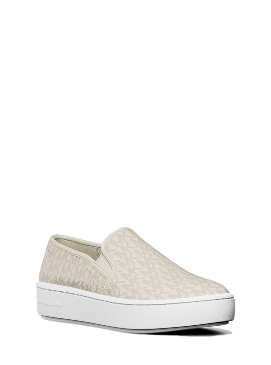 Michael Kors Women's Teddi Signature Logo Slip-On Sneaker Vanilla/Cream