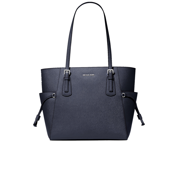 Michael Kors Women's Voyager Large Saffiano Leather Tote Bag Navy/Silver