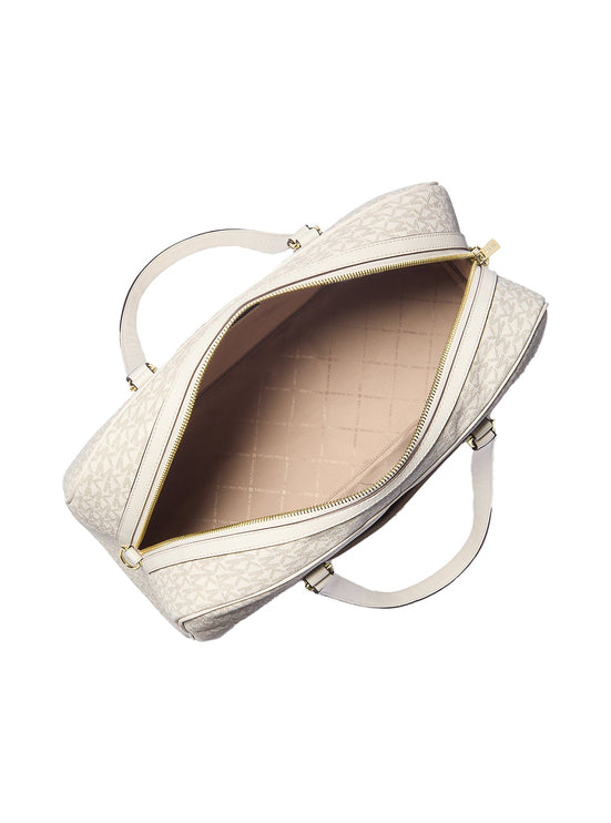 Michael Kors Women's Jet Set Travel Extra-Large Signature Logo Weekender Bag Light Cream Multi