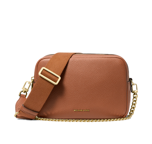 Michael Kors Women's Bryant Medium Pebbled Leather Camera Crossbody Bag Luggage/Gold