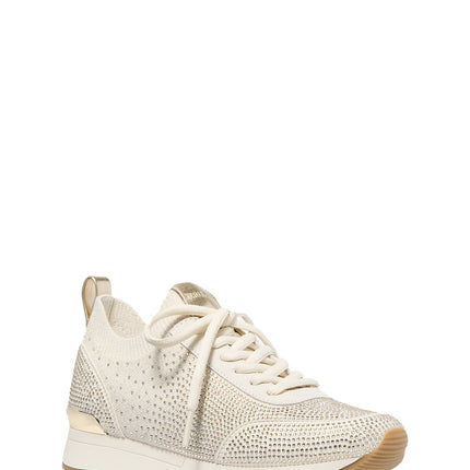 Michael Kors Women's Jenkins Crystal Embellished Metallic Stretch Knit Trainer Pale Gold