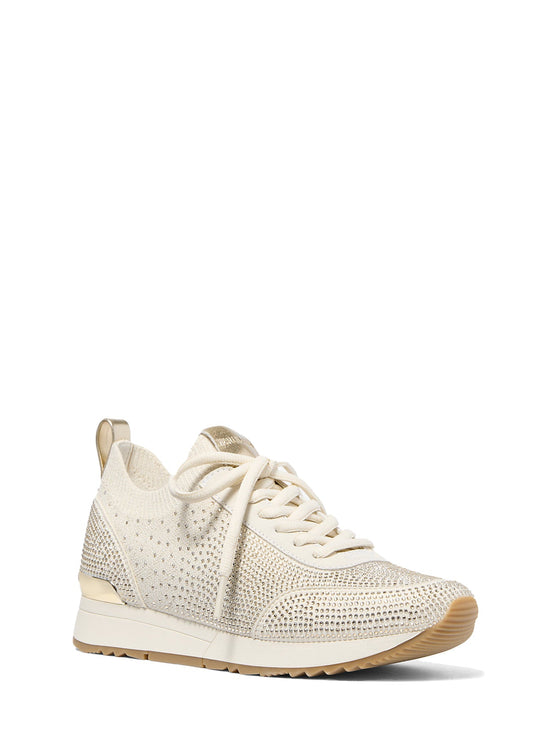 Michael Kors Women's Jenkins Crystal Embellished Metallic Stretch Knit Trainer Pale Gold