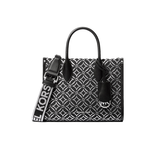 Michael Kors Women's Mirella Small Metallic Logo Jacquard Crossbody Bag Black/Silver