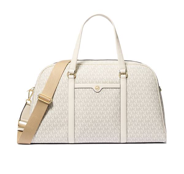Michael Kors Women's Jet Set Travel Extra-Large Signature Logo Weekender Bag Light Cream Multi