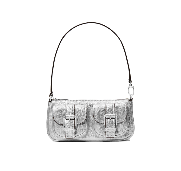 Michael Kors Women's Zoe Small Metallic Leather Pochette Bag Silver
