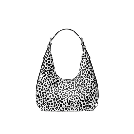 Michael Kors Women's Nolita Small Cheetah Print Calf Hair Hobo Shoulder Bag Black Combo