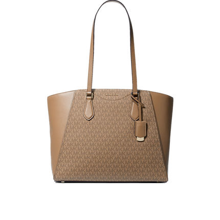 Michael Kors Women's Taryn Large Signature Logo and Leather Tote Bag Husk