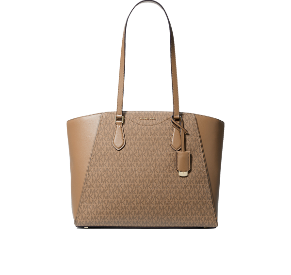 Michael Kors Women's Taryn Large Signature Logo and Leather Tote Bag Husk