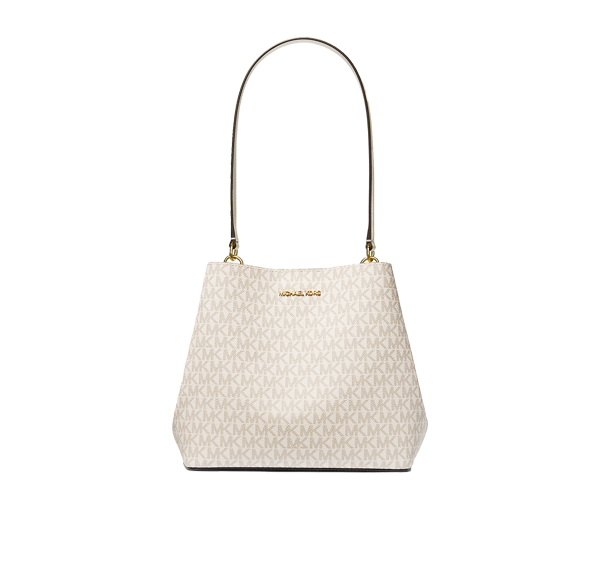 Michael Kors Women's Pratt Medium Signature Logo Shoulder Bag Light Cream Multi