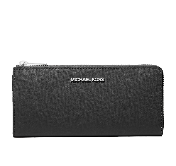 Michael Kors Women's Jet Set Travel Large Saffiano Leather Quarter-Zip Wallet Black/Silver