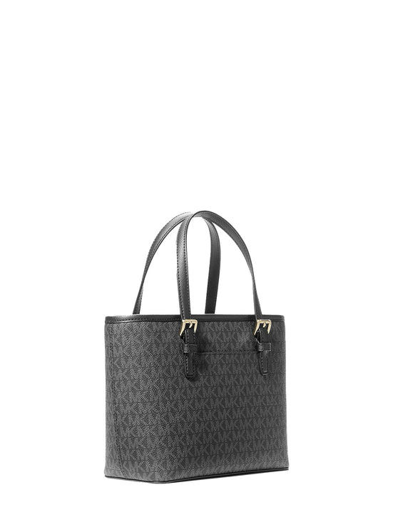 Michael Kors Women's Jet Set Travel Extra Small Logo Top-Zip Tote Bag Black/Gold