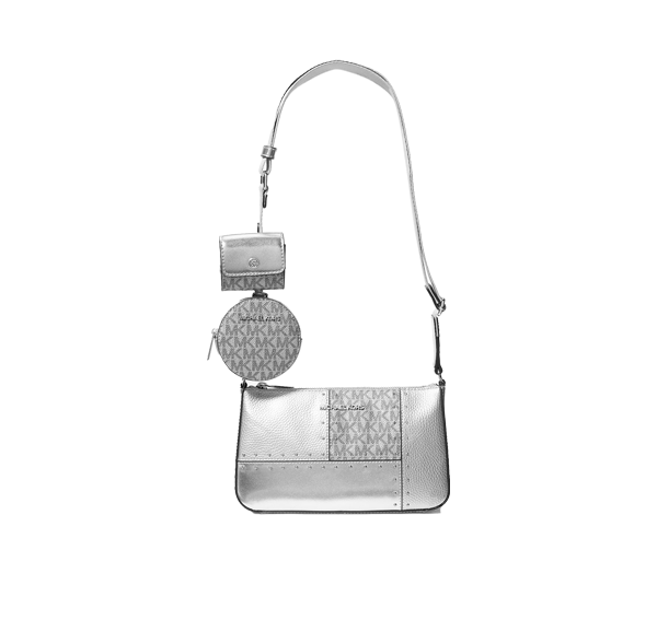 Michael Kors Women's Jet Set Travel Small Metallic Patchwork and Signature Logo Crossbody Bag Silver