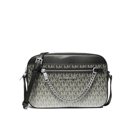 Michael Kors Women's Jet Set Large Ombré Signature Logo Crossbody Body Black/Silver