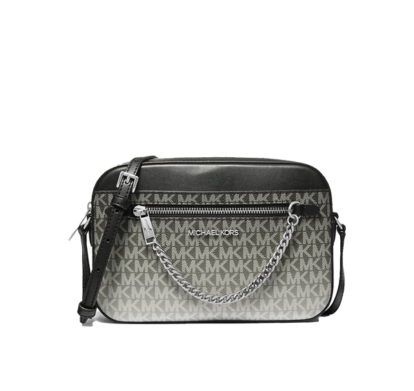Michael Kors Women's Jet Set Large Ombré Signature Logo Crossbody Body Black/Silver