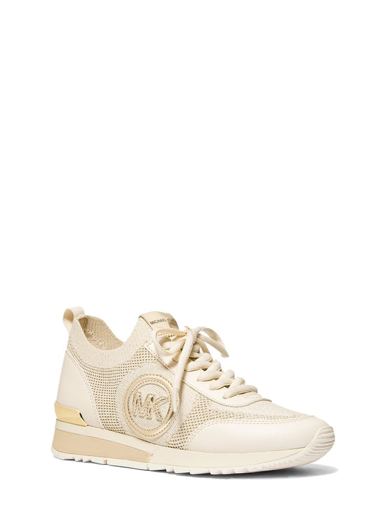 Michael Kors Women's Jenkins Metallic Stretch Knit Trainer Pale Gold