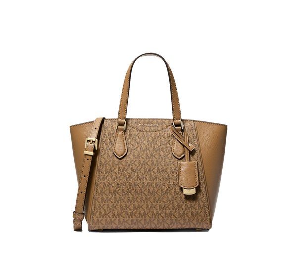Michael Kors Women's Taryn Small Signature Logo and Leather Convertible Crossbody Bag Husk