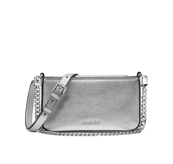 Michael Kors Women's Bryant Small Metallic Leather Convertible Pochette Bag Silver