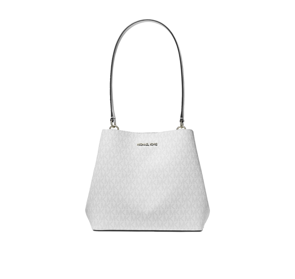 Michael Kors Women's Pratt Medium Signature Logo Shoulder Bag Optic White