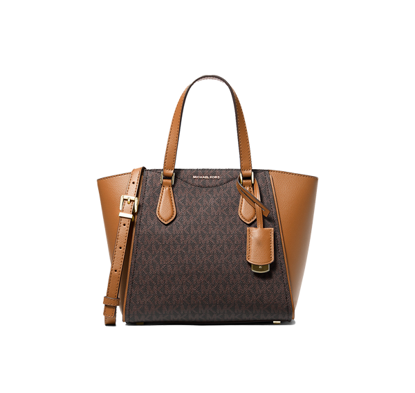 Michael Kors Women's Taryn Small Signature Logo and Leather Convertible Crossbody Bag Brown/Acorn