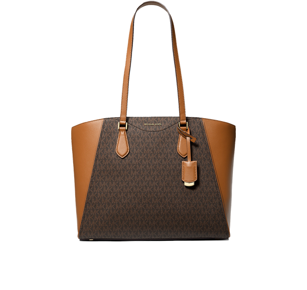 Michael Kors Women's Taryn Large Signature Logo and Leather Tote Bag Brown/Acorn