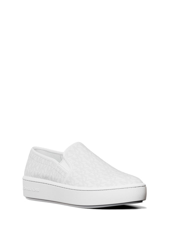 Michael Kors Women's Teddi Signature Logo Slip-On Sneaker Bright White