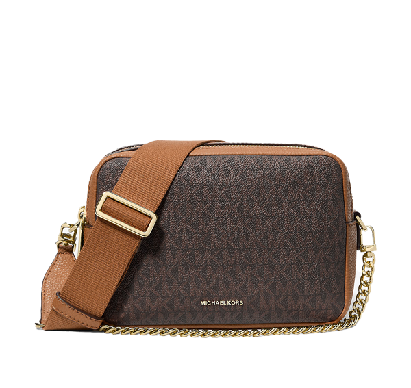 Michael Kors Women's Bryant Medium Signature Logo Camera Crossbody Bag Brown/Acorn/Gold