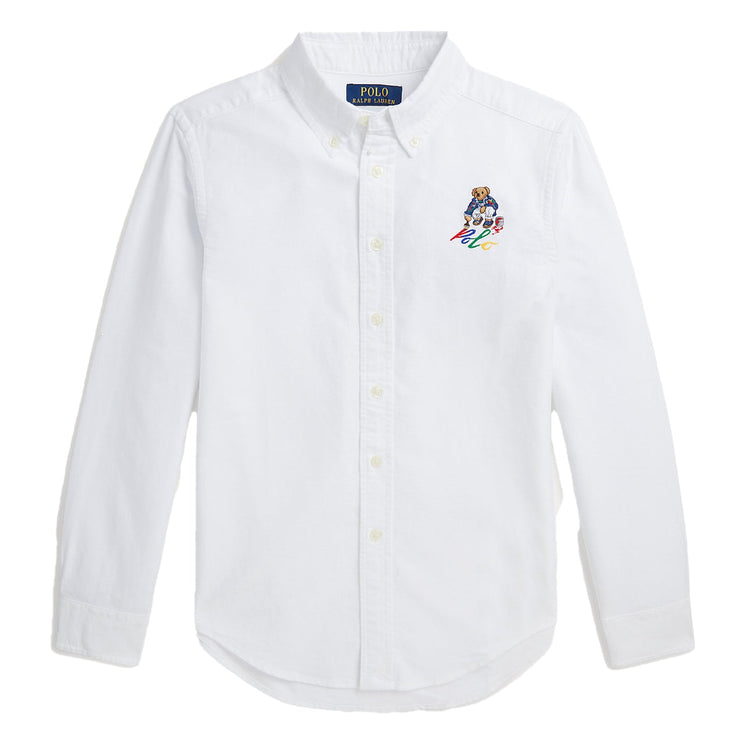 Polo Ralph Lauren Boy's Polo Bear Cotton Oxford Shirt White