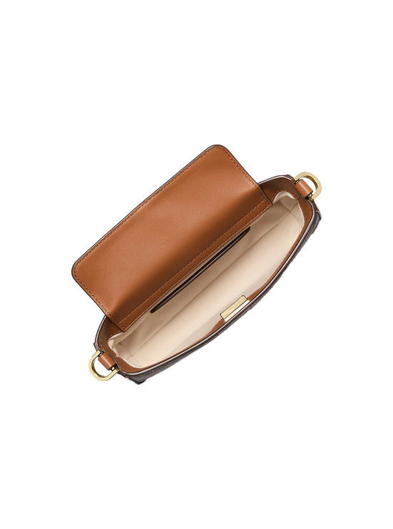 Michael Kors Women's Bryant Small Signature Logo Convertible Pochette Bag Brown/Acorn/Gold