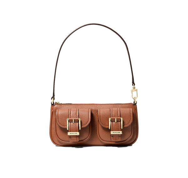 Michael Kors Women's Zoe Small Pebbled Leather Pochette Bag Luggage/Gold