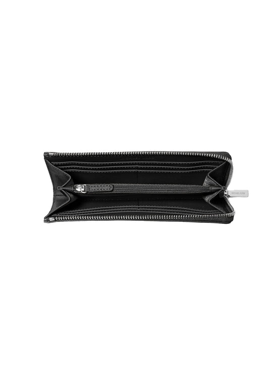 Michael Kors Women's Jet Set Travel Large Saffiano Leather Quarter-Zip Wallet Black/Silver
